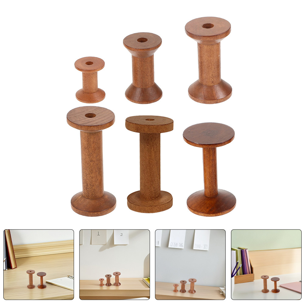 Thread Bobbins Empty - 6 szt. Vintage'owych drewnianych szpulek na
