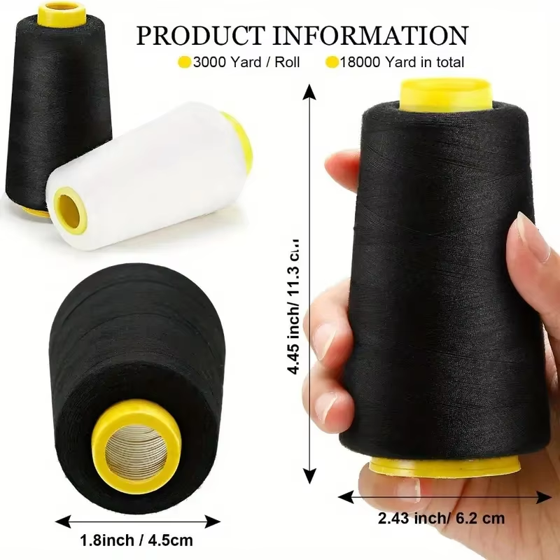 3 czarne 3 białe szpulki nici  – Serger Thread Cone recenzja i cena